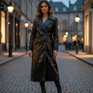 Vintage Christian Dior Trench Coat Black Vegan Leather Lightweight Womens sz 10